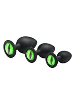 Load image into Gallery viewer, Creature Cocks Green Eye Silicone Butt Plug - Black/Green - 3 Piece/Set

