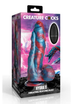 Load image into Gallery viewer, Creature Cocks Hydra X Vibrating Rechargeable Silicone Dildo with Remote - Blue/Red