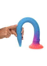 Load image into Gallery viewer, Creature Cocks Makara Glow In The Dark Silicone Snake Dildo - Orange/Purple/Blue Glitter
