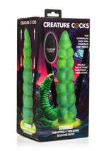 Load image into Gallery viewer, Creature Cocks Squirmer Thrusting and Vibrating Rechargeable Silicone Dildo - Green/Yellow