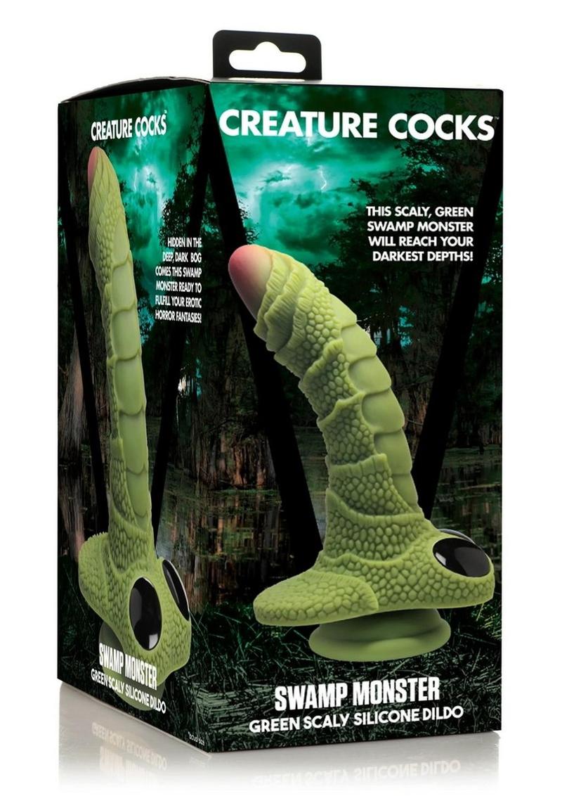 Creature Cocks Swamp Monster Scaly Silicone Dildo - Black/Green