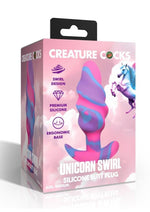 Load image into Gallery viewer, Creature Cocks Unicorn Swirl Silicone Butt Plug - Blue/Multicolor/Pink/Purple - Medium