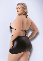 Load image into Gallery viewer, Criss Cross Wetlook Halter Mini Dress-Q