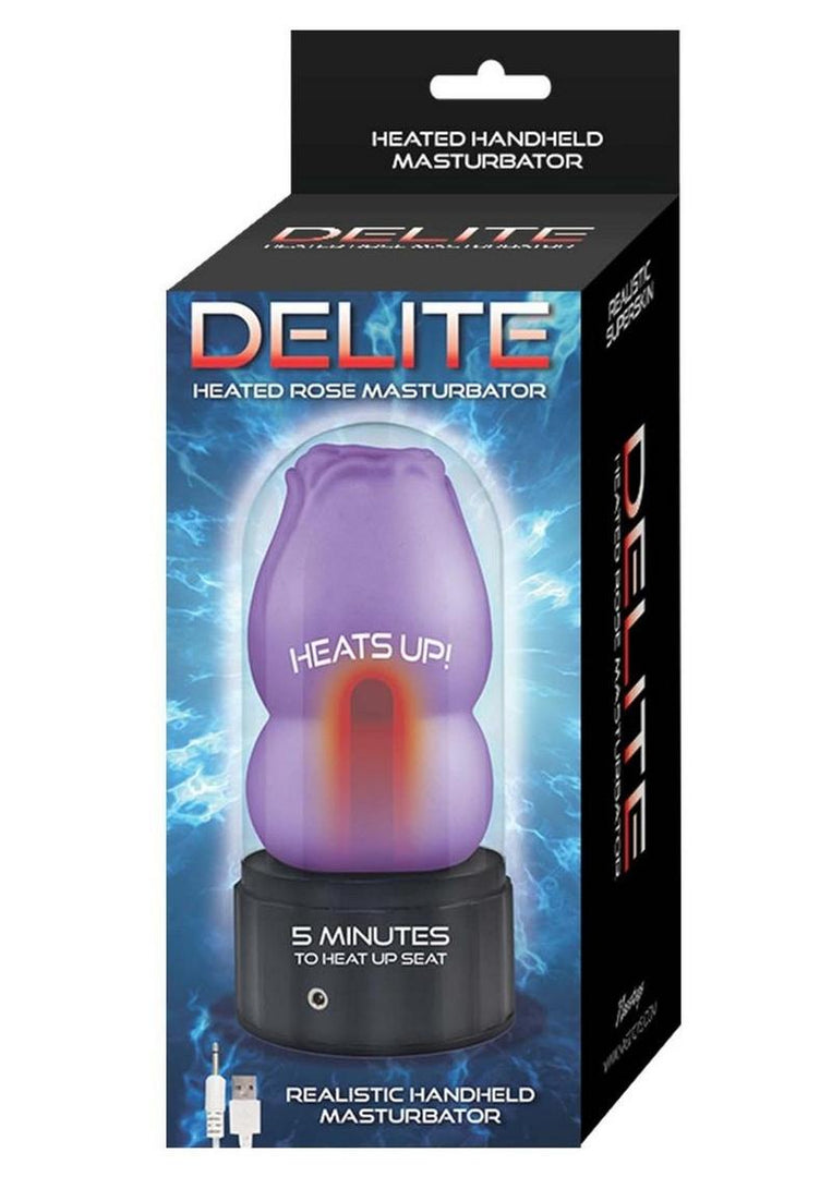 Delite Heated Rose Rechargeable Masturbator - Purple