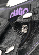 Load image into Gallery viewer, Dillio Strap-On Suspender Harness Set Black with Silicone Dildo - Black/Purple - 6in