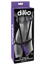 Load image into Gallery viewer, Dillio Strap-On Suspender Harness Set Black with Silicone Dildo - Black/Purple - 6in
