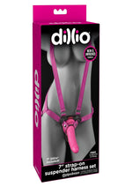 Load image into Gallery viewer, Dillio Strap-On Suspender Harness Set with Silicone Dildo - Pink - 7in