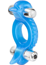 Load image into Gallery viewer, Double Dolphin Vibrating Cock Ring with Clitoral Stimulation - Blue
