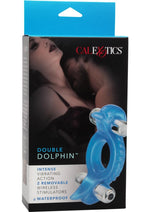 Load image into Gallery viewer, Double Dolphin Vibrating Cock Ring with Clitoral Stimulation - Blue
