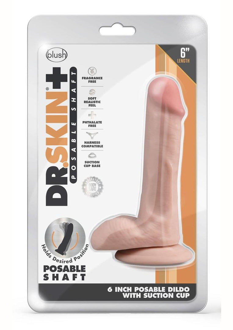 Dr. Skin Plus Posable Dildo with Balls and Suction Cup - Vanilla - 6in