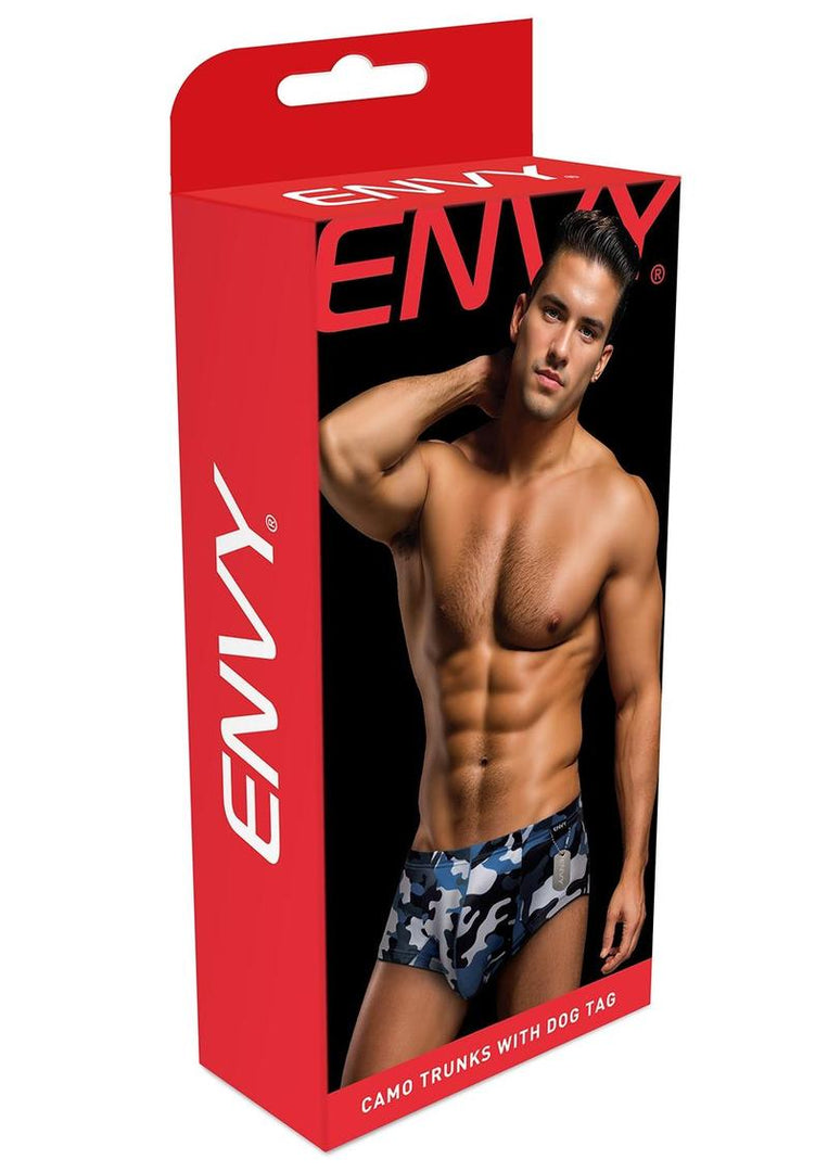 Envy Camo Trunks W/Dog Tag-Camo/Nav-Lxl