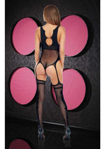 Load image into Gallery viewer, Fancy Suspender Bodystocking - Black - One Size
