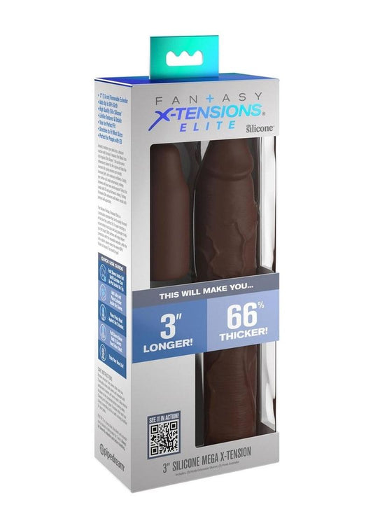 Fantasy X-Tensions Elite Silicone 9in Sleeve with 3in Plug - Chocolate