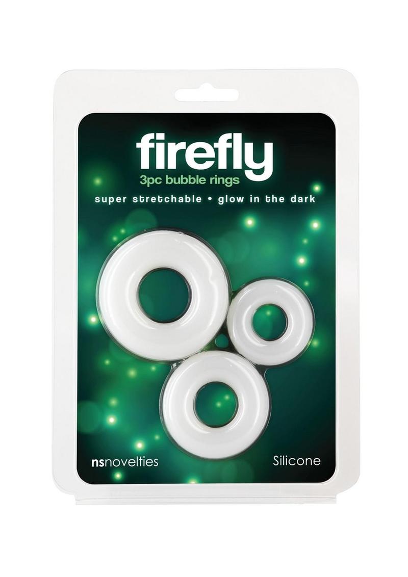 Firefly Bubble Ring Glow In The Dark Cock Ring - Glow In The Dark/White - 3 Pieces/Set