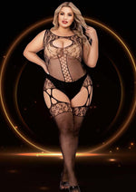 Load image into Gallery viewer, Fishnet and Lace Catsuit - Black - Queen
