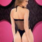 Fishnet Halter Bodysuit - Black - One Size
