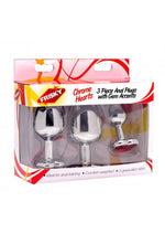 Load image into Gallery viewer, Frisky Chrome Hearts 3 Piece Anal Plugs with Gem Accents - Metal/Silver