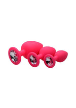 Load image into Gallery viewer, Frisky Pink Pleasure 3 Piece Silicone Anal Plugs with Gems