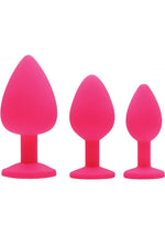 Load image into Gallery viewer, Frisky Pink Pleasure 3 Piece Silicone Anal Plugs with Gems - Pink