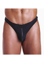 Load image into Gallery viewer, Fundies Unzip It Thong with Black Zorro Mask - Black - One Size