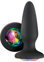 Load image into Gallery viewer, Glams Silicone Butt Plug - Black/Black Rainbow Gem/Multicolor
