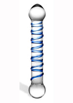 Load image into Gallery viewer, Glass Spiral Glass Textured Dildo - Blue/Clear - 6.5in