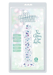 Glittergasm Swirl Clear Dildo with Suction Cup - Blue/Purple/Violet Glitter - Blue/Purple