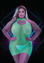 Load image into Gallery viewer, Glow In The Dark Mini Dress - Glow In The Dark/Green - Plus Size