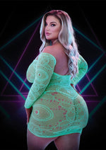 Load image into Gallery viewer, Glow In The Dark Mini Dress - Glow In The Dark/Green - Plus Size/Queen
