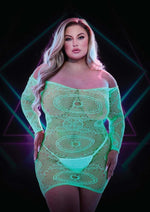 Load image into Gallery viewer, Glow In The Dark Mini Dress - Glow In The Dark/Green - Plus Size/Queen
