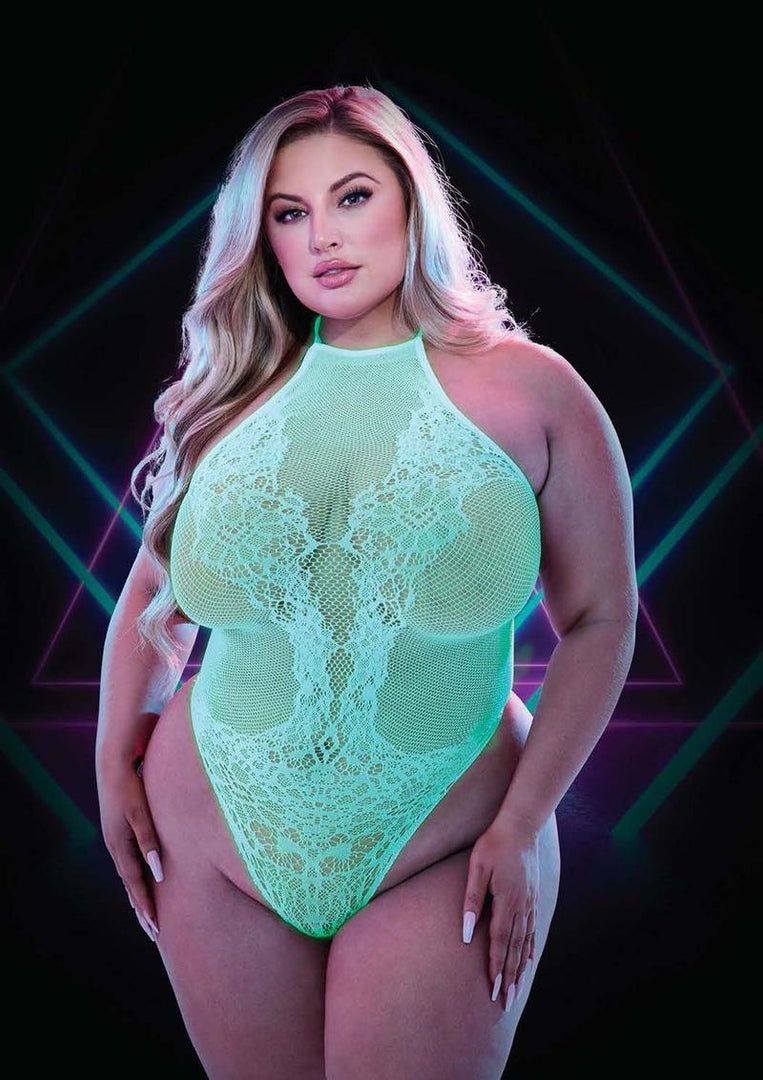 Glow In The Dark Teddy - Glow In The Dark/Green - Plus Size/Queen