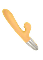Load image into Gallery viewer, Goddess Tapping Thruster Rechargeable Silicone Vibrator with Clitoral Stimulator - Yellow
