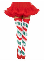 Load image into Gallery viewer, Holiday Ribbon Thigh High - Green/Red/White - One Size
