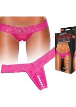 Load image into Gallery viewer, Hustler Toys Crotchless Stimulating Panties Thong with Pearl Pleasure Beads - Pink - Medium/Small
