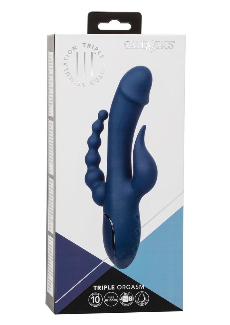 III Triple Orgasm Rechargeable Silicone Stimulating Vibrator - Blue/Navy Blue