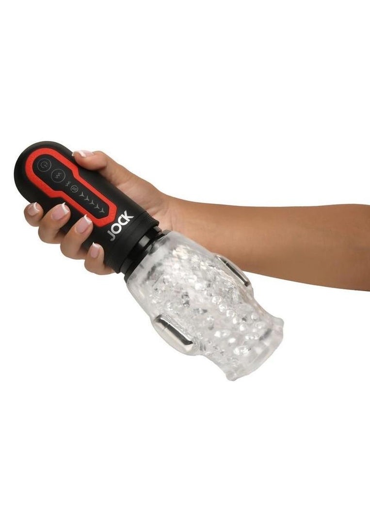 Jock Spinning and Thrusting Rechargeable Masturbator with 2 Bullets