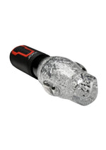 Load image into Gallery viewer, Jock Spinning and Thrusting Rechargeable Masturbator with 2 Bullets - Black/Clear/Red