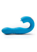Load image into Gallery viewer, Joi Thrust 2 Pressure Sensing App Controlled Thrusting G-Spot Silicone Rechargeable Vibrator and Tongue Clit Licker - Blue/Gold