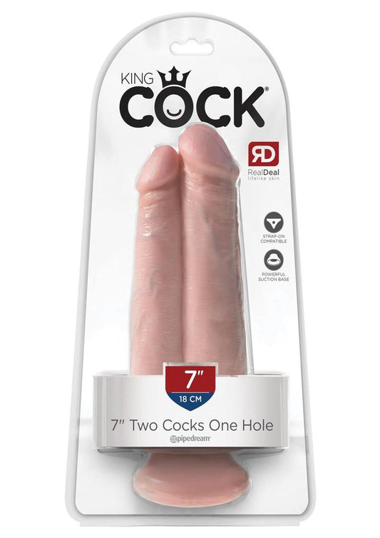 King Cock Two Cocks One Hole Dildo - Flesh/Vanilla - 7in