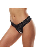 Load image into Gallery viewer, Lace and Pearls Crotchless Thong - Black - Medium/Small
