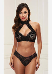 Lace Halter Bikni - Black - Medium/Small - Set