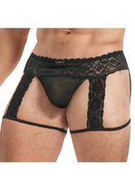 Load image into Gallery viewer, Lace King Men's Lace and Mesh Garter Panty - Black - Large/Medium