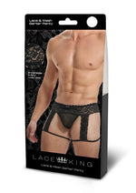 Load image into Gallery viewer, Lace King Men's Lace and Mesh Garter Panty - Black - Medium/Small