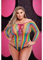 Load image into Gallery viewer, Lace-Up Rainbow Teddy - Rainbow - Queen
