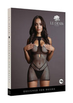 Load image into Gallery viewer, Le Desir Duo Net Open Cup Mini Dress - Black - One Size