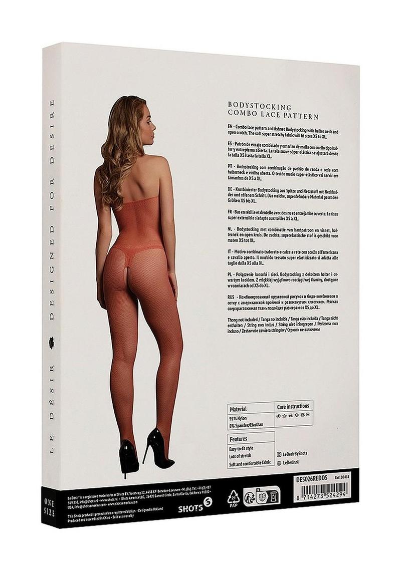 Le Desir Fishnet and Lace Bodystocking - One Size - Sunset Glow