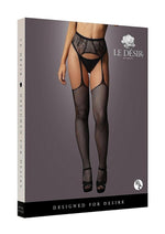 Load image into Gallery viewer, Le Desir Fishnet and Lace Garterbelt Stocking - Black - One Size