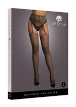 Load image into Gallery viewer, Le Desir Fishnet and Lace Garterbelt Stocking - Green - One Size