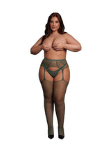 Load image into Gallery viewer, Le Desir Fishnet and Lace Garterbelt Stocking - Green - Queen