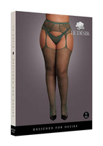 Load image into Gallery viewer, Le Desir Fishnet and Lace Garterbelt Stocking - Green - Queen
